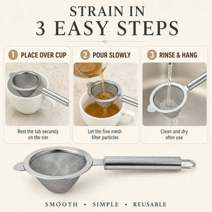 Stainless Steel Tea Strainer – Double Mesh for Smooth Brewing