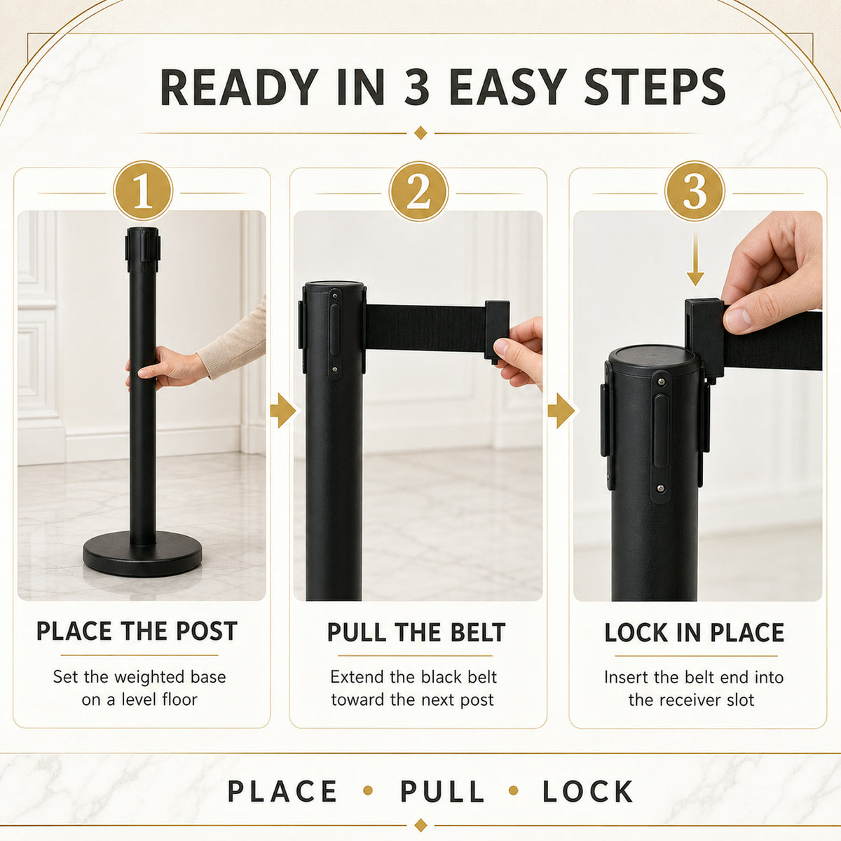 Retractable Belt Crowd Control Pole – Heavy Duty with Sturdy Base