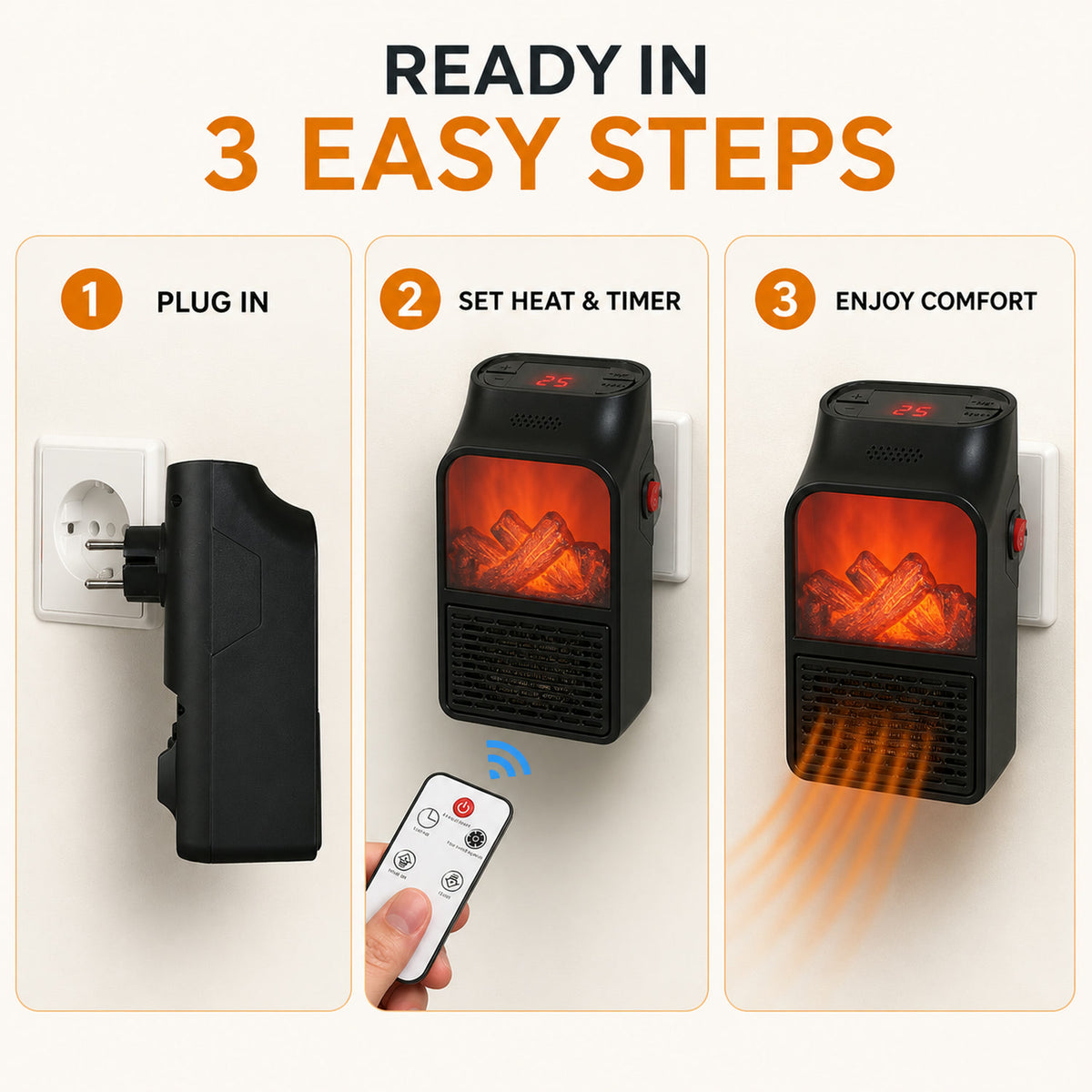 Electric Fireplace Heater – Realistic LED Flame | Deodap
