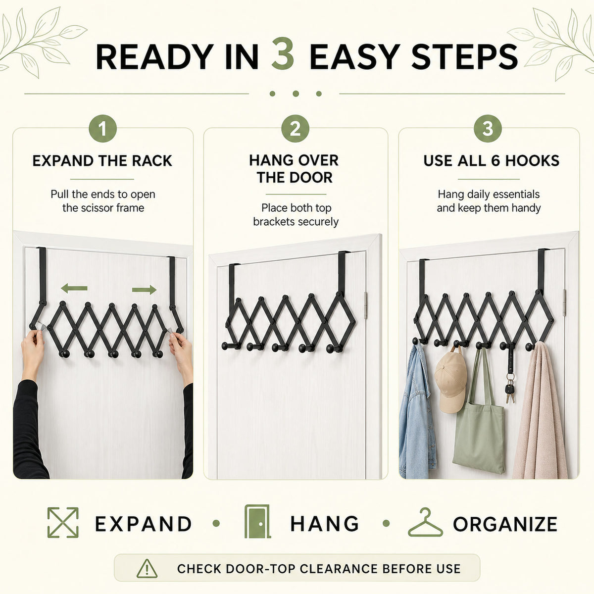 Door Hanger – 6 Hook Steel Coat Rack for Home Organization | GlimmerHome