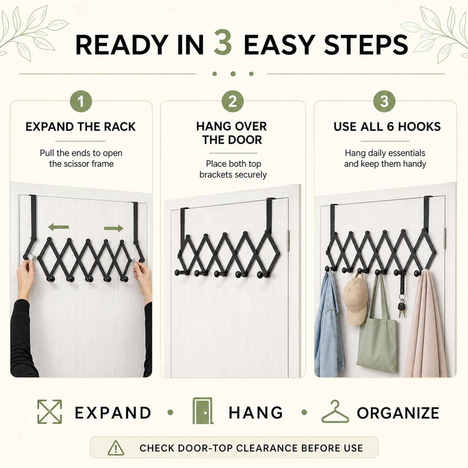 Door Hanger – 6 Hook Steel Coat Rack for Home Organization | GlimmerHome