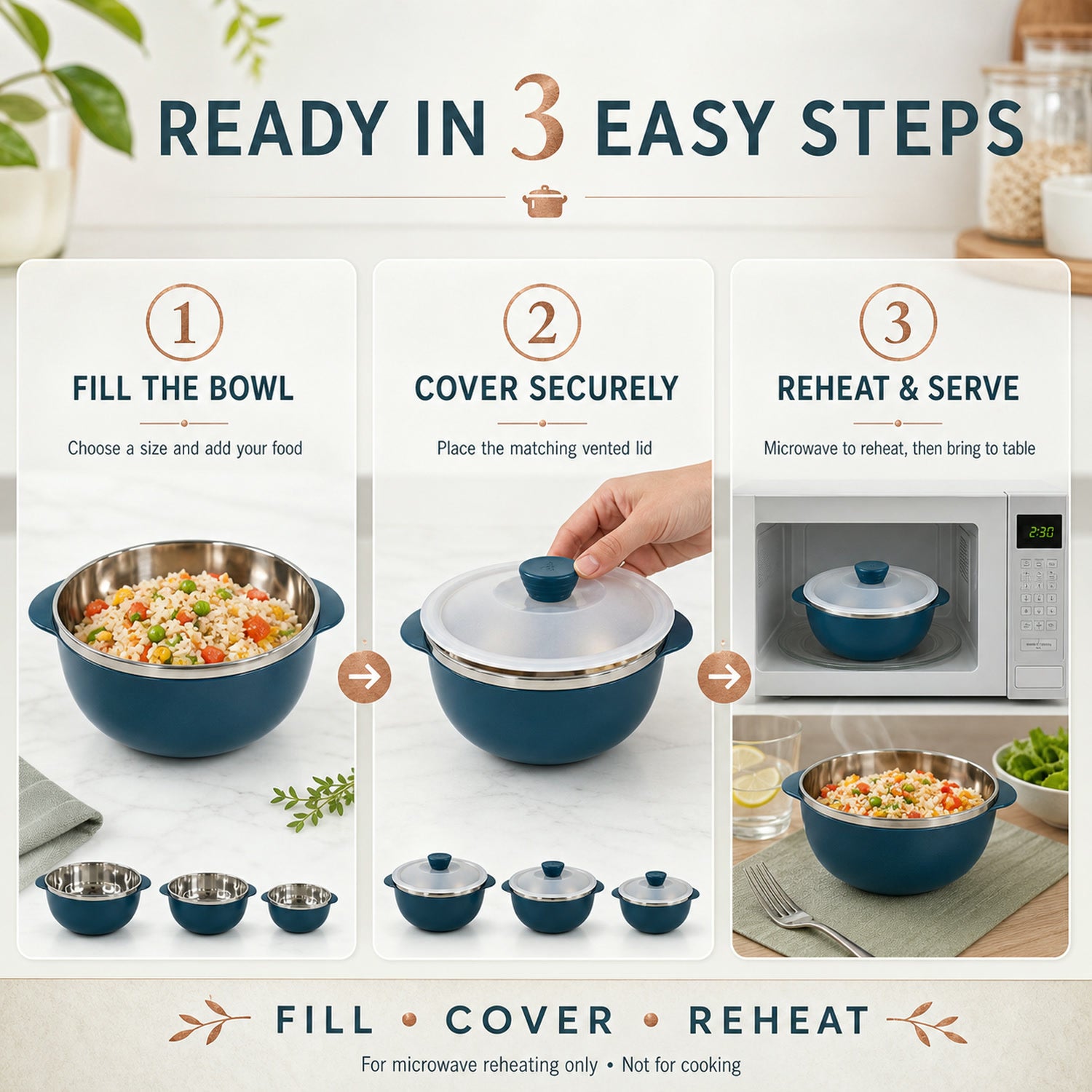 Microwave-Safe Serving Bowl Set – Durable 3-Piece Nestable Bowls