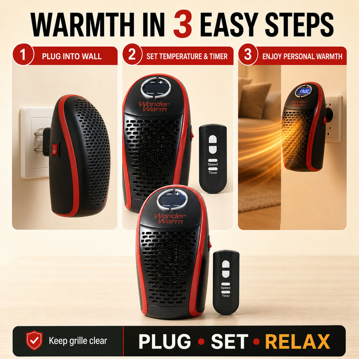 400W Wall Plug Room Heater – Compact Heating with Remote Control