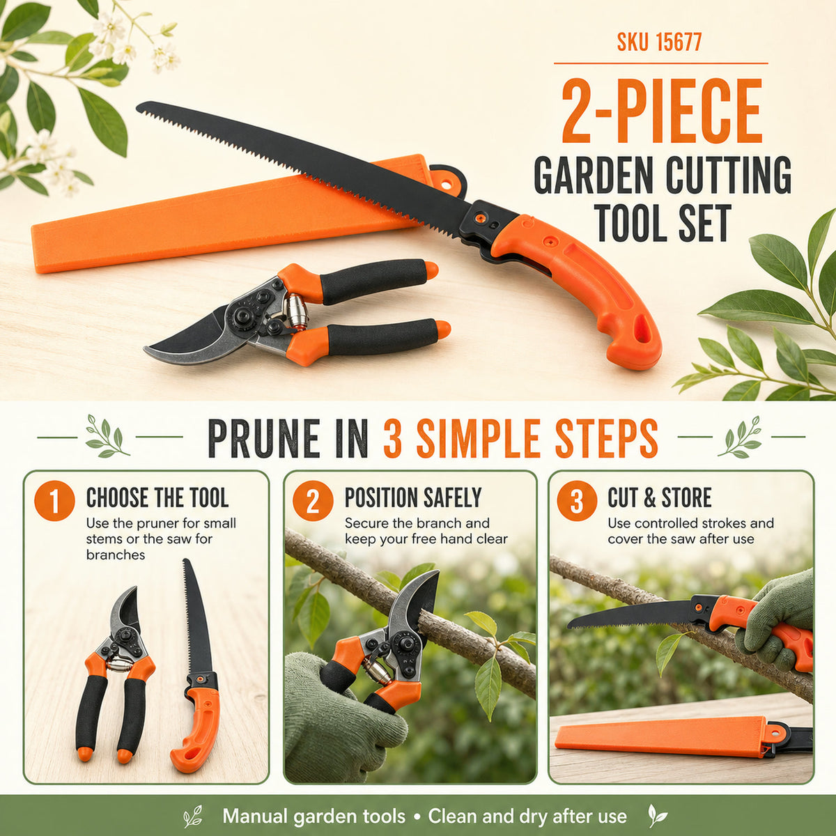 Garden Pruning Tool Combo – Heavy Duty Saw & Sharp Shears