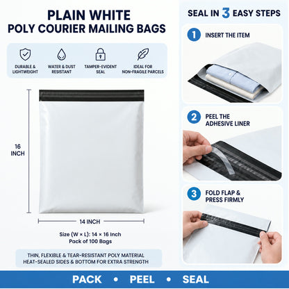 Tamper Proof Courier Bags – 14x16 Inch Pack of 100 | FERVENT