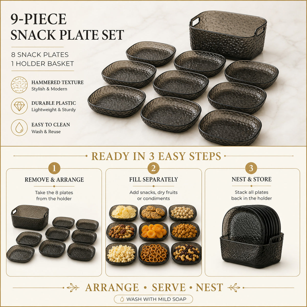 9 in 1 Snack Serving Plates – Multipurpose Organizer for Parties