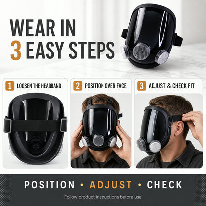 Full Face Safety Respirator Mask – Dual Filters & Clear Visor for Protection