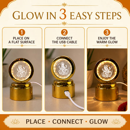 Ganpati Bapa 3D Crystal Ball LED Night Light – Divine Spiritual Glow