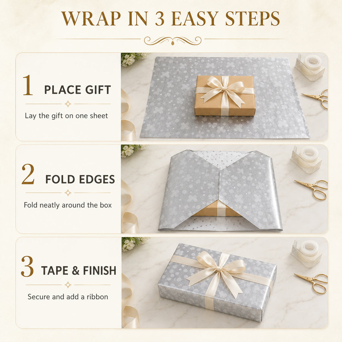 Silver Decorative Gift Wrapping Paper Sheets – 20 Pieces Premium Pack