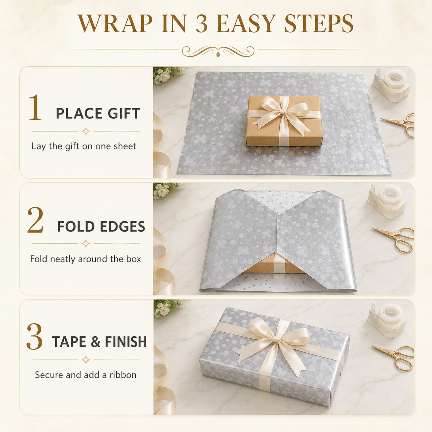 Silver Decorative Gift Wrapping Paper Sheets – 20 Pieces Premium Pack