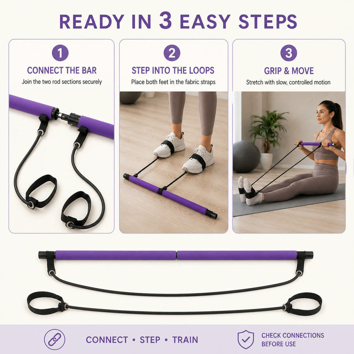 Pilates Bar with Resistance Bands – Full-Body Home Workout Kit