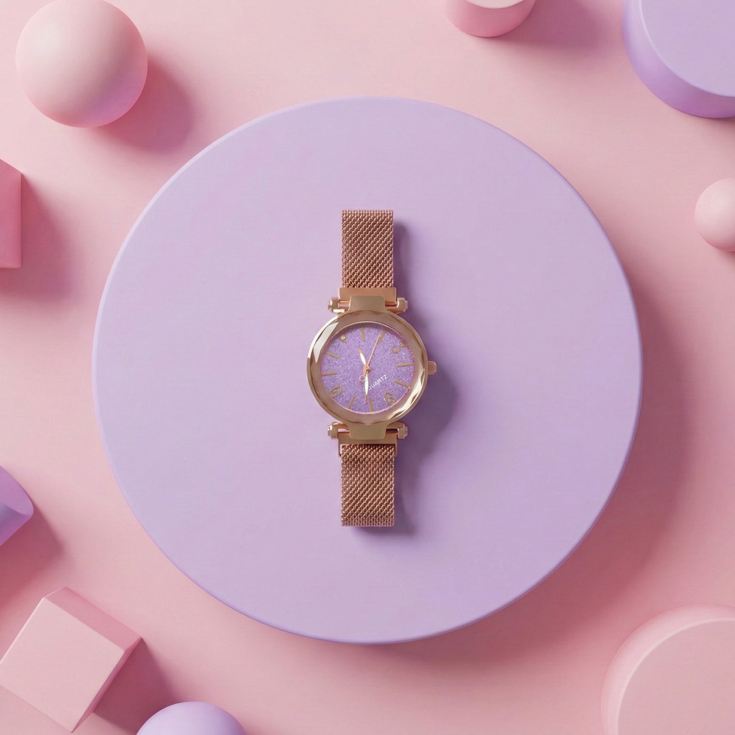 Elegant Rose Gold Mesh Strap Analog Wrist Watch for Women (1 Pc)