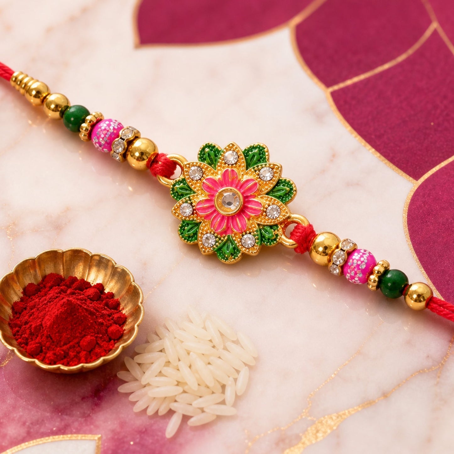 Floral Stone Work Designer Rakhi for Raksha Bandhan Special Wear (5pcs)
