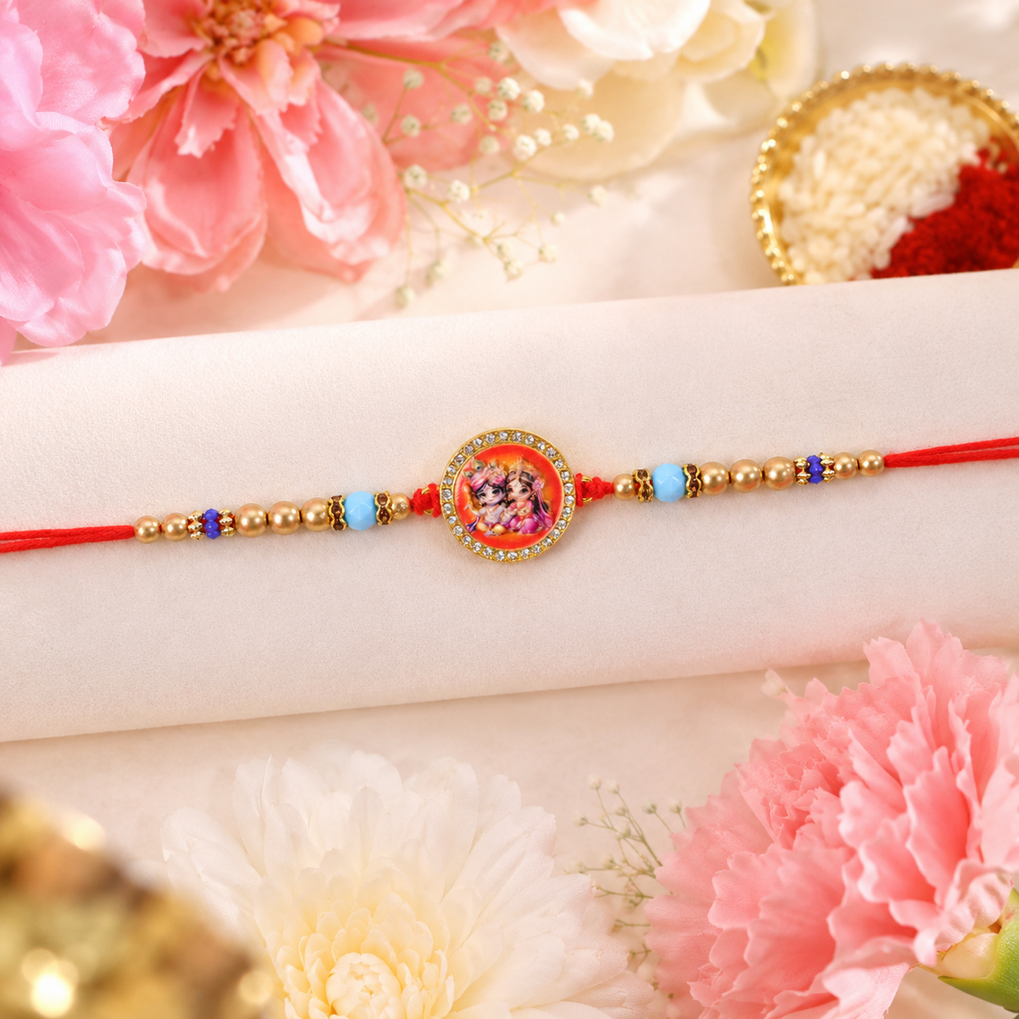 Radha Krishna Charm Rakhi Traditional Design for Raksha Bandhan (5pcs)