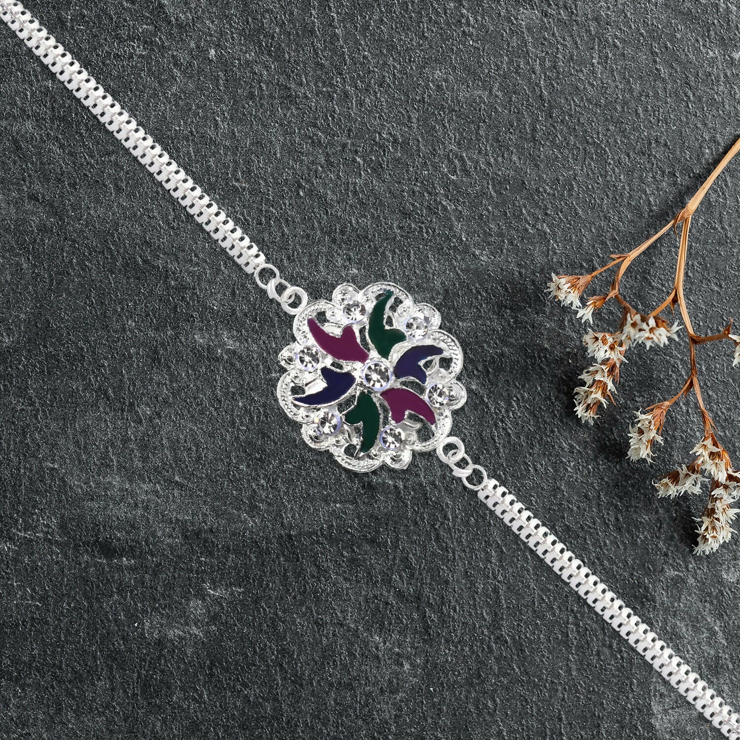 Floral Enamel Rakhi Bracelet Elegant Multi-Strand Design (10pcs)