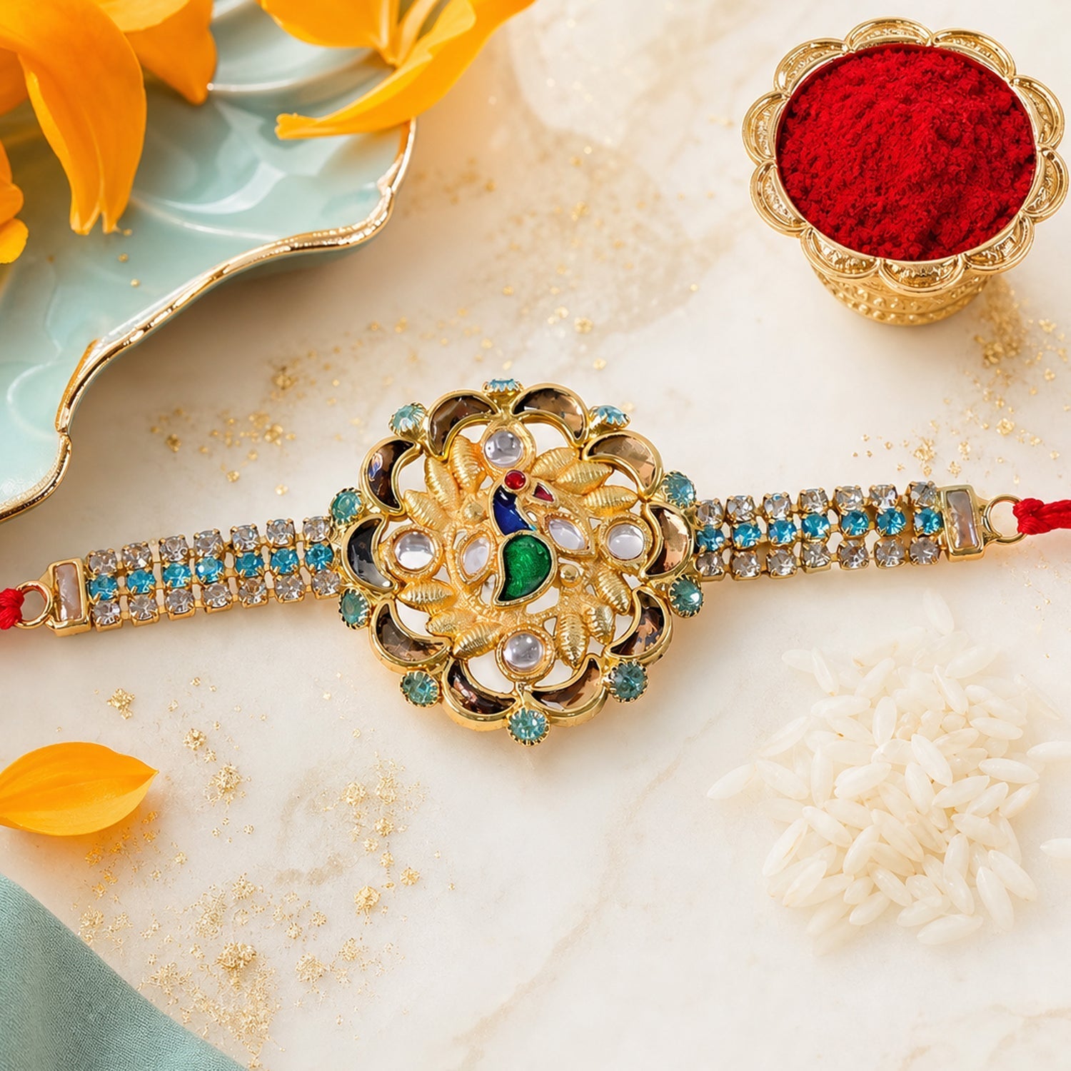 Premium Floral Kundan Rakhi Design for Raksha Bandhan Celebration (10pcs)