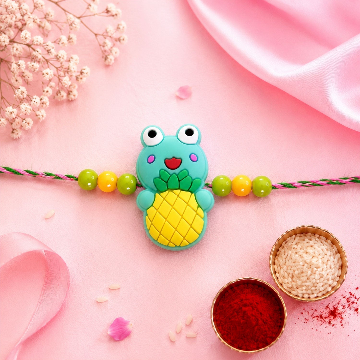 Frog Character Kids Beaded Thread Rakhi for Brother (10pcs)