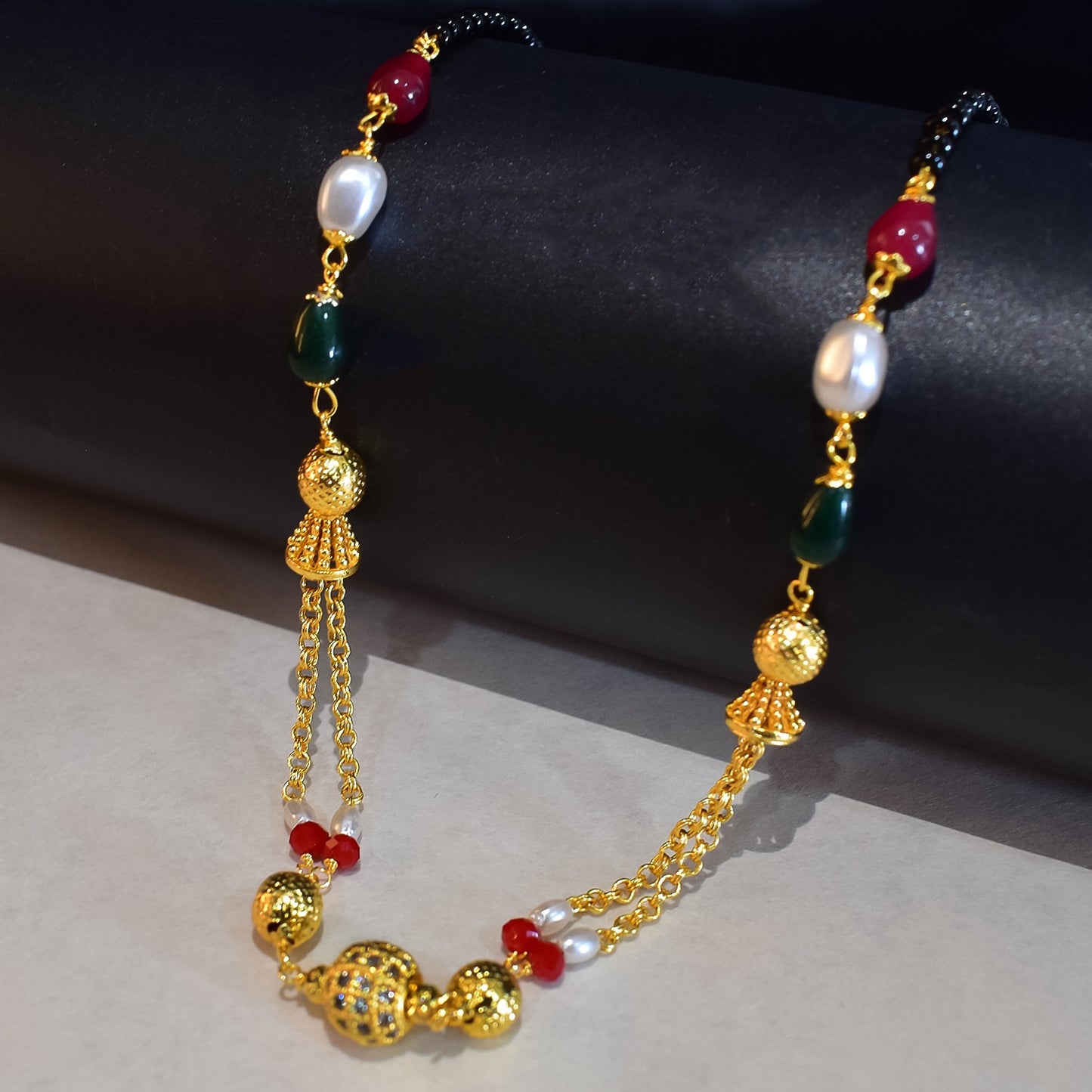 MultiColoured Pearl Studded Micro Plated Golden Manglesutrra