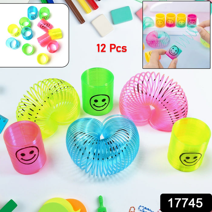 17745 Multicolor Magic Smiley Spring, Spring Toys, Slinky, Slinky Spring Toy, Toy for Kids for Birthdays, Compact and Portable Easy to Carry (12 Pcs Set)