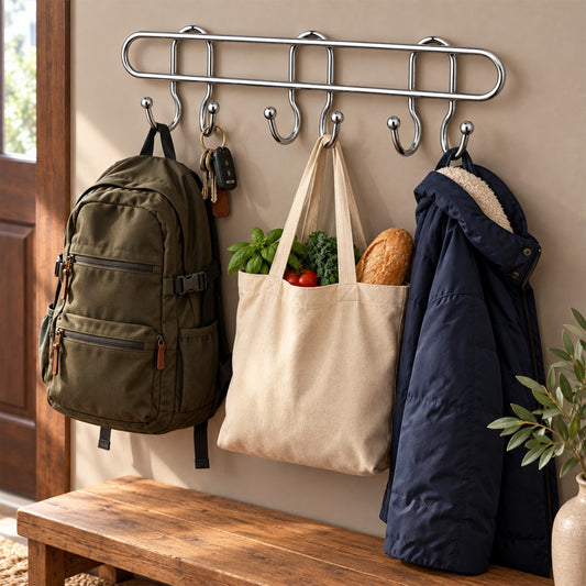Stainless Steel 6 Hook Wall Hanger for Home, Towel and Cloth Hook Rail (1 Pc)