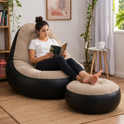 Inflatable sofa chair and footrest close-up