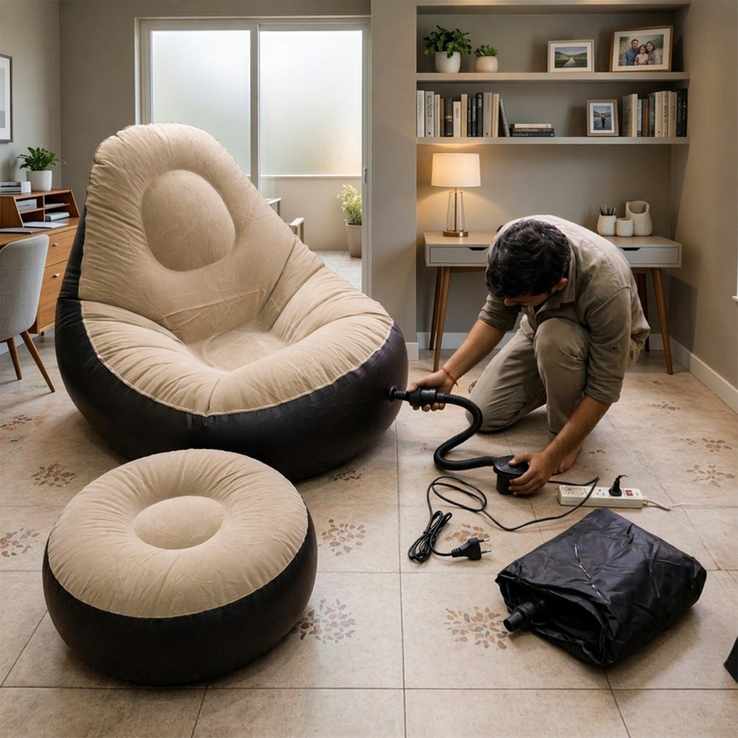 Relaxing air sofa chair with footrest