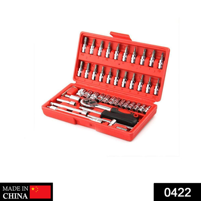 Socket 1 / 4 Inch Combination Repair Tool Kit (Red, 46 pcs)