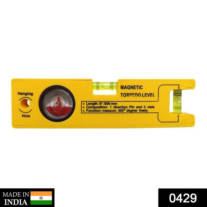 0429 8-inch Magnetic Torpedo Level with 1 Direction Pin, 2 Vials and 360 Degree View
