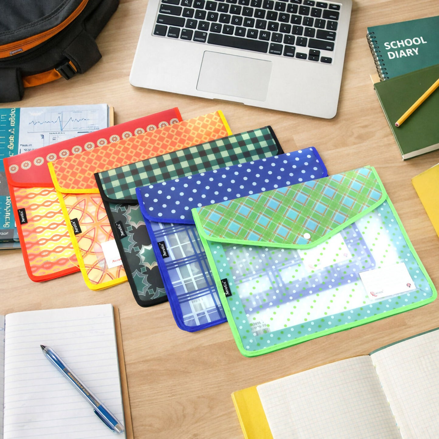 Plastic Button File Folder for Documents, Office & School Use – Multicolour (1 Piece)