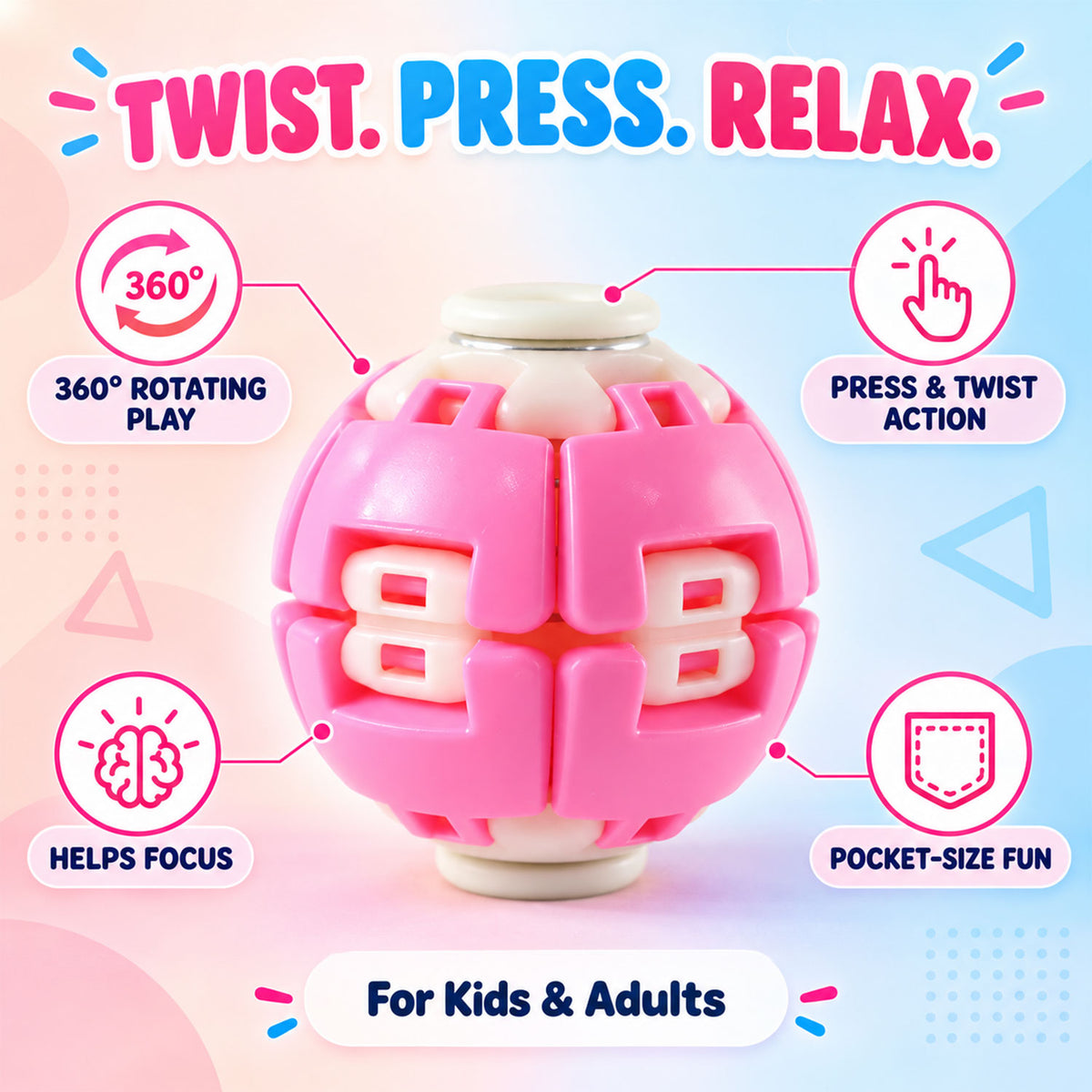 Overview of transforming spinner flat ball toy.