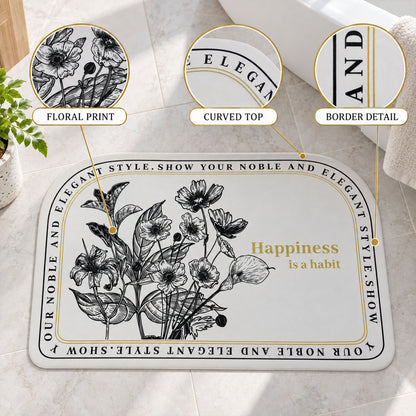 Absorbent Bathroom Mat, Half Round Botanical Quote Print Mat (1 Pc, 50x80 Cm)