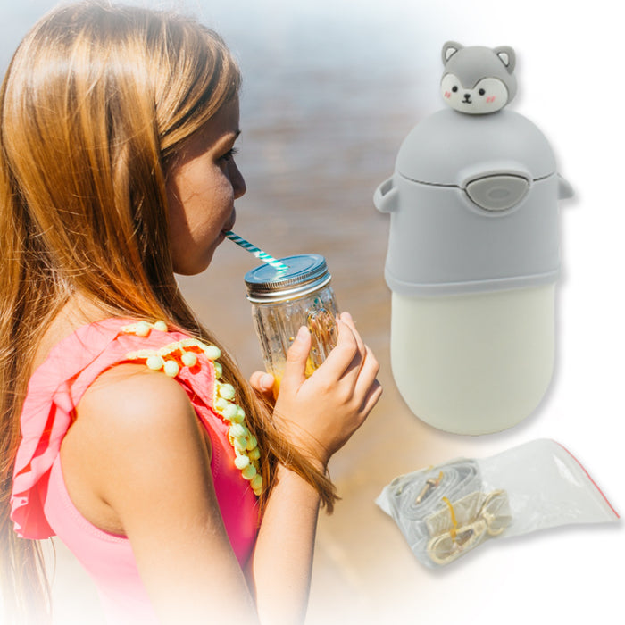 Water Bottle 500ml With Dori and Hook Easy to Carry & Straw Cartoon Vacuum Flask Thermal Stainless Steel Portable Sealed Bear Water Bottle for Gifts Water Bottle for Gifts for Outdoor/ Office/Gym/School (500 ML)