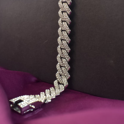 Diamond-Cut Cuban Link Bracelet for Men Women Full Cubic Zirconia Iced Out Curb Chain Bracelet Bling Hip Hop Jewellery