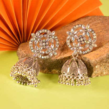 Elegant New-Style Oxidised Jumka Earrings with Intricate Detailing