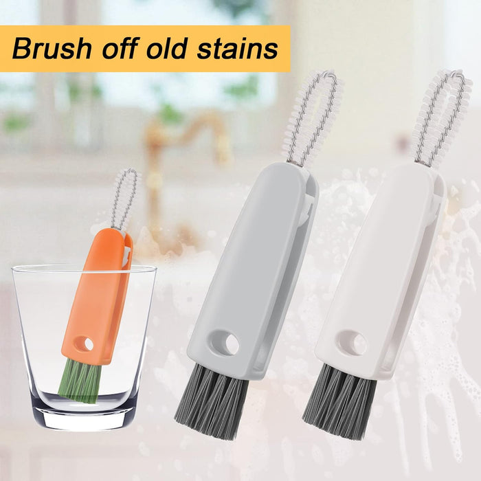 3 in 1 Multifunctional Cleaning Brush Mini Glass Cover Cleaning Brush Bottle Cleaning Brush Set Cup Cleaner Brush Bottle Cap Detail Brush for Bottle Cup Cover Lid Home Kitchen Washing Tool (1 Pc)