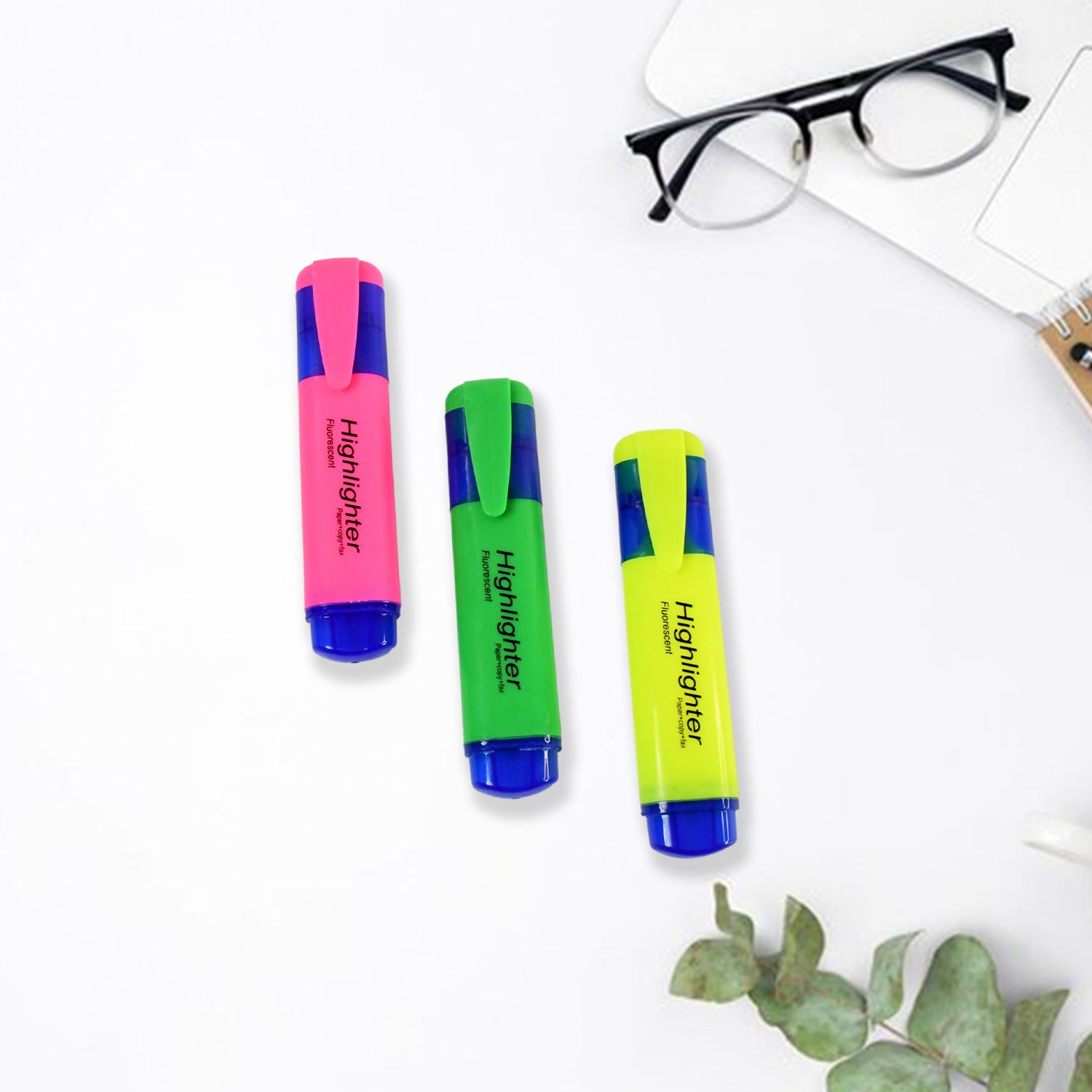 Highlighter Pen, Assorted Colours Water Based Broad Tip Writing Marker (3 Pcs Set)