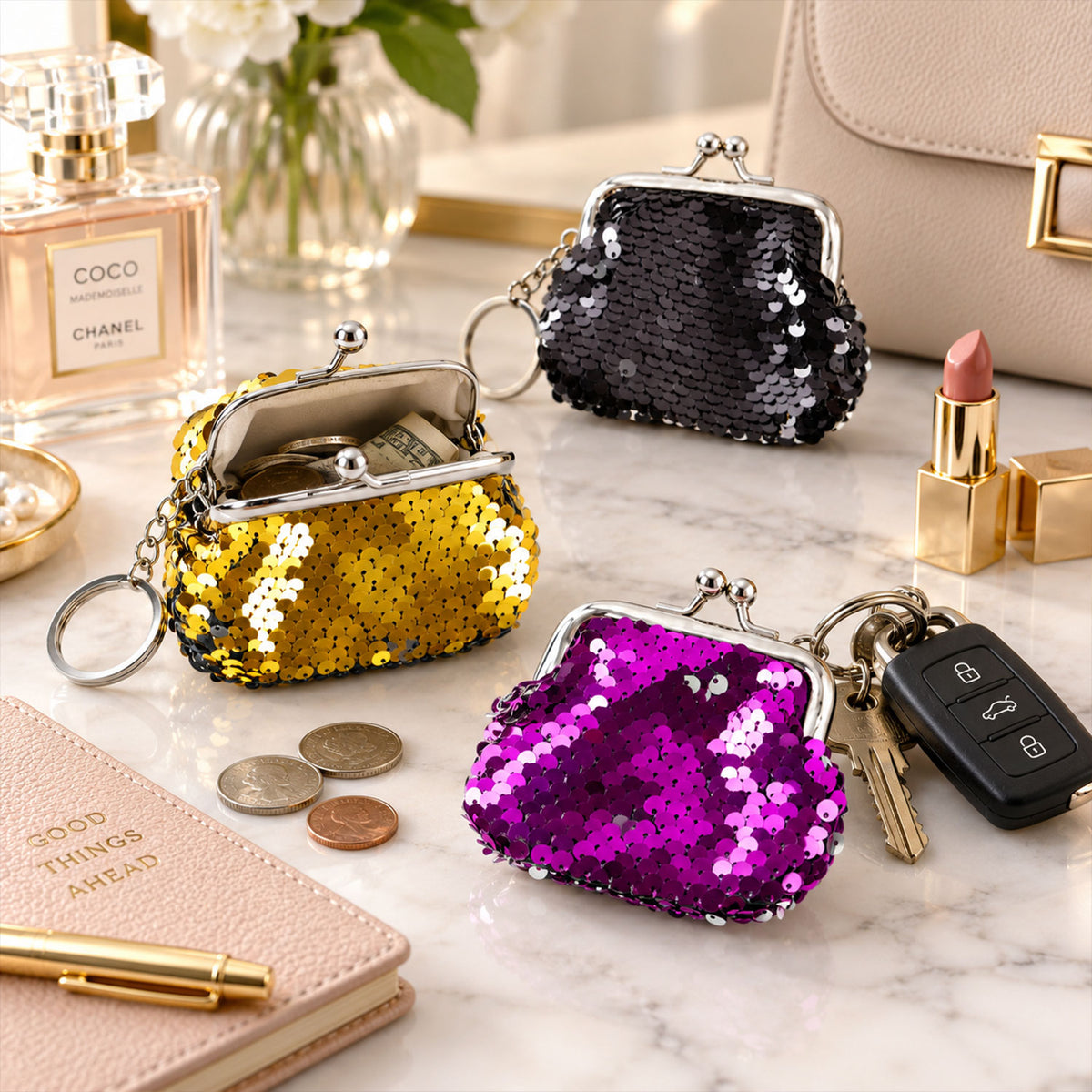 Mini Coin Purse Keychain for Travel with Clasp Closure (1 Pc)