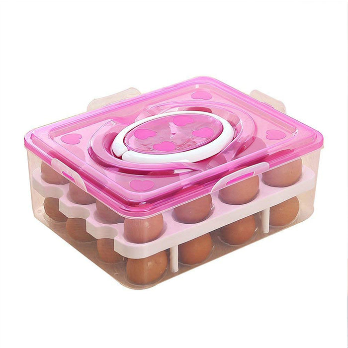 2Layer, 32 Grid Egg Tray with Lid Egg Carrier Holder for Refrigerator, Camping Food Storage Container with Handle (1 Pc )