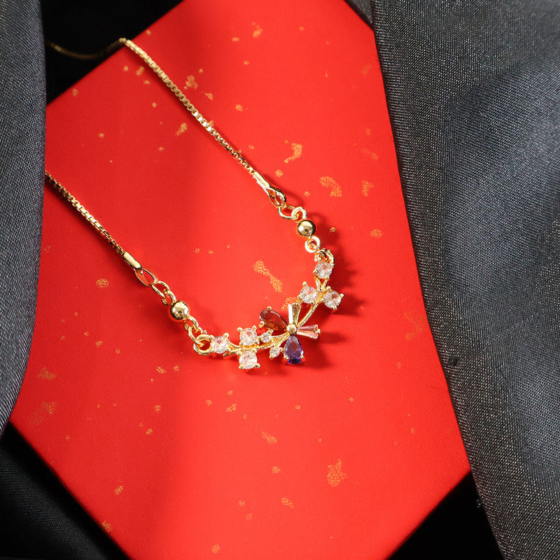 Floral Multicolor Crystal Pendant Necklace for Women