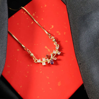 Floral Multicolor Crystal Pendant Necklace for Women