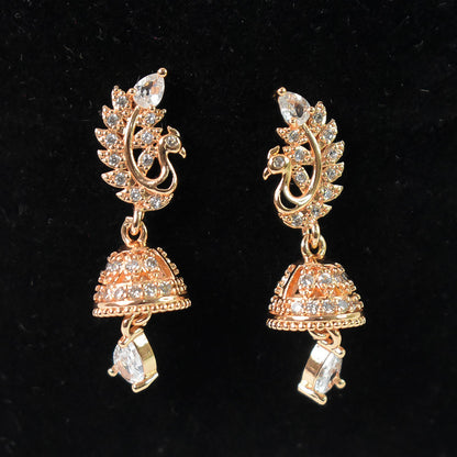 Graceful Peacock Design CZ Stone Jhumka Earrings for Women