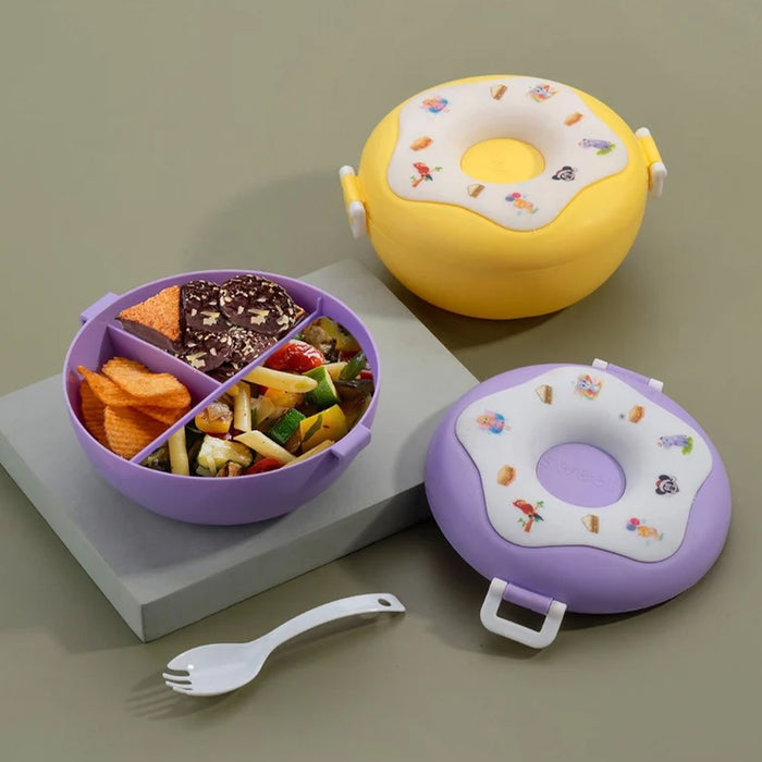 Donut Shaped Double Insulated 3 Compartment Lunch Box (1 Pc / Mix Color)