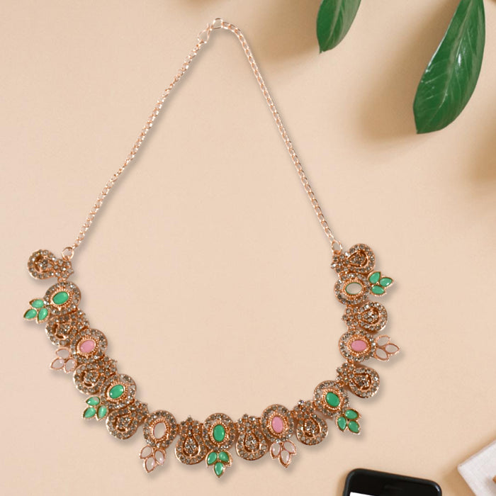 Elegant Pink & Green Diamond Necklace Set