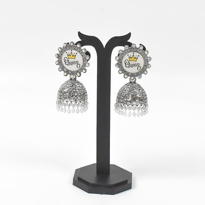 Royal Queen White-Coloured Jumka Earrings with Elegant Detailing