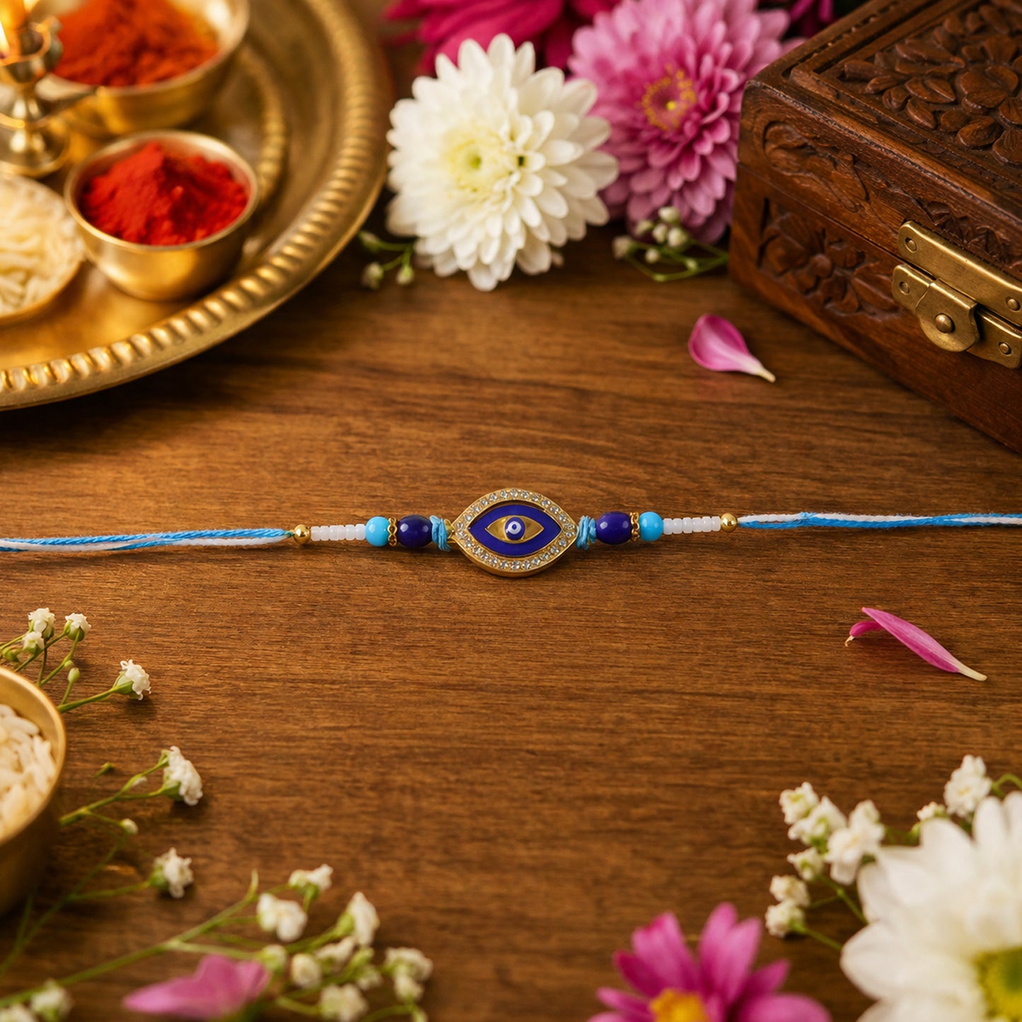 Evil Eye Designer Rakhi with Blue Beads (1 Pc)