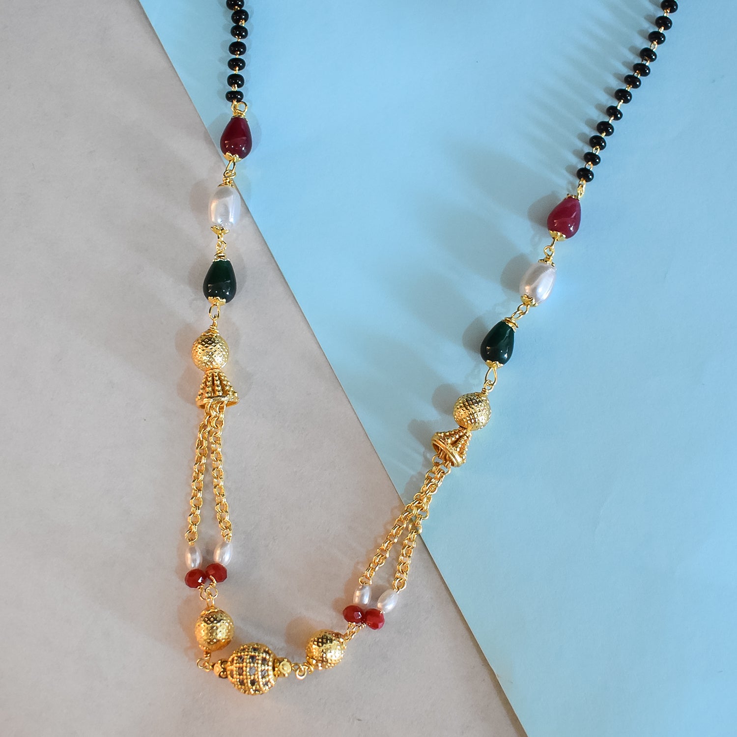 MultiColoured Pearl Studded Micro Plated Golden Manglesutrra