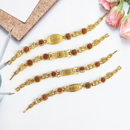 Metal Rakhi Bracelet for Brother Om Design Rakhi with Rudraksh (Mix Design \ 1 Pc)