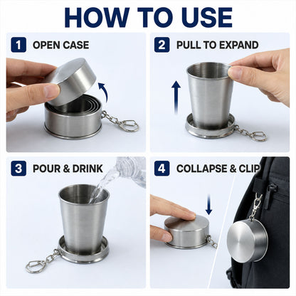 Folding Camping Cup – Stainless Steel Portable with Keychain | hydrozilla