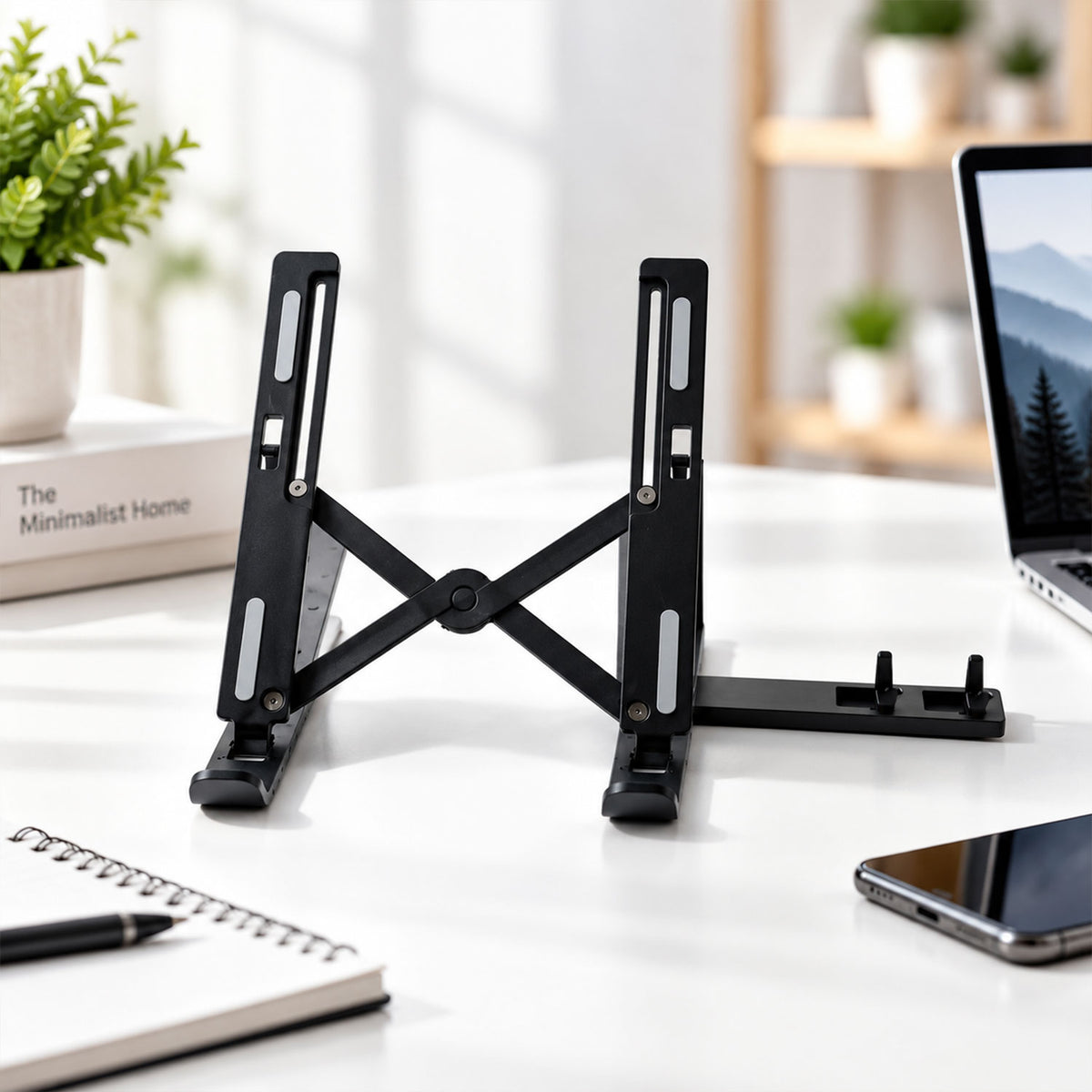 Foldable Adjustable Laptop Stand with Mobile Holder (1 Pc)