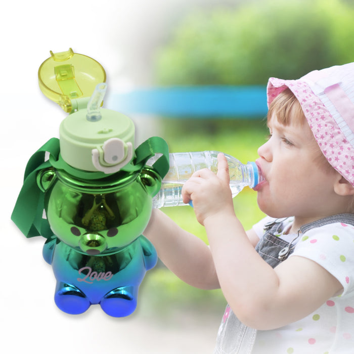 Cute Plastic Water Bottle, with adjustable shoulder strap and stickers, portable drinking cup Water Bottle For Kids | Water Bottle | Return Gift For Kids | Water Bottle With Straw | School Water Bottle (1 Pc)